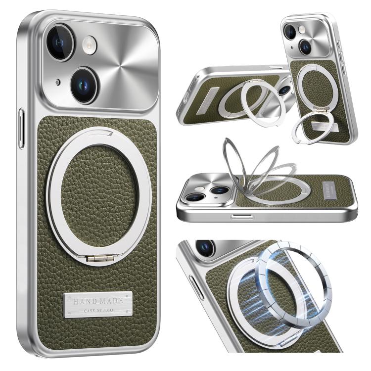 Custodia iPhone 13 con supporto magnetico effetto litchi
