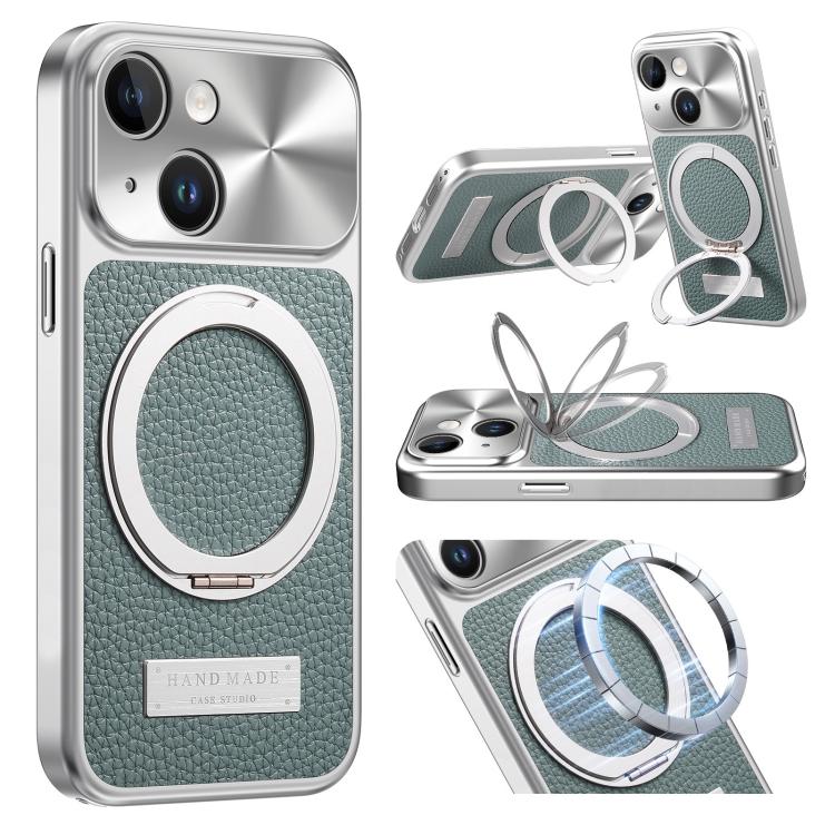 Custodia iPhone 13 con supporto magnetico effetto litchi