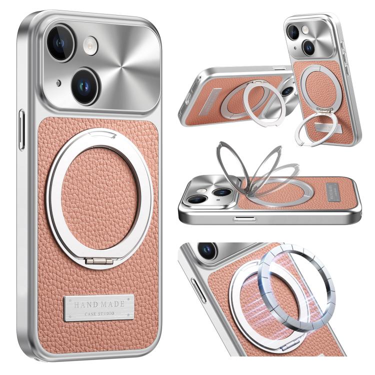 Custodia iPhone 13 con supporto magnetico effetto litchi