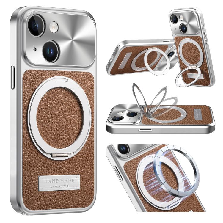 Custodia iPhone 13 con supporto magnetico effetto litchi