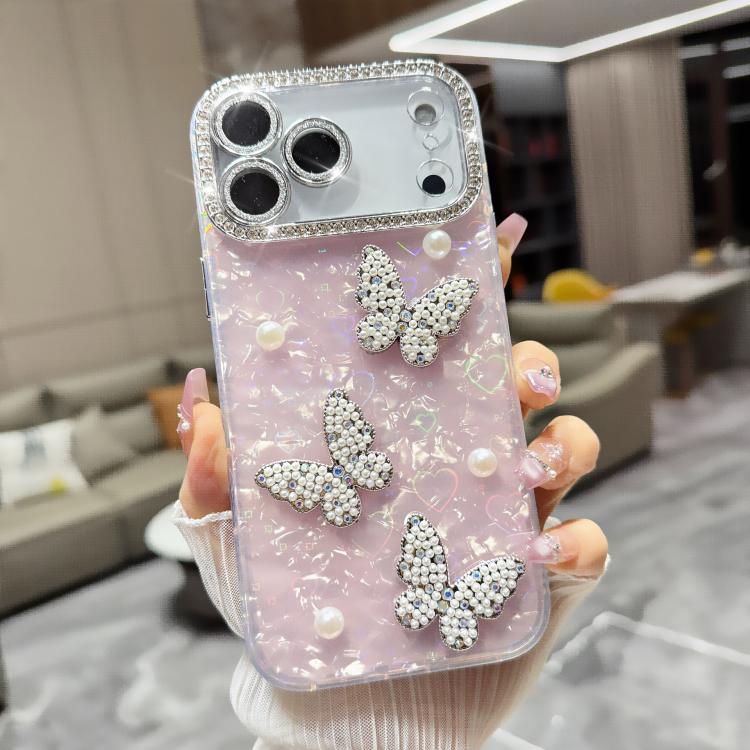 Custodia con texture conchiglia, perle e glitter per iPhone 16 Pr