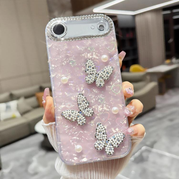 Custodia con texture conchiglia, perle e glitter per iPhone 16 Pr