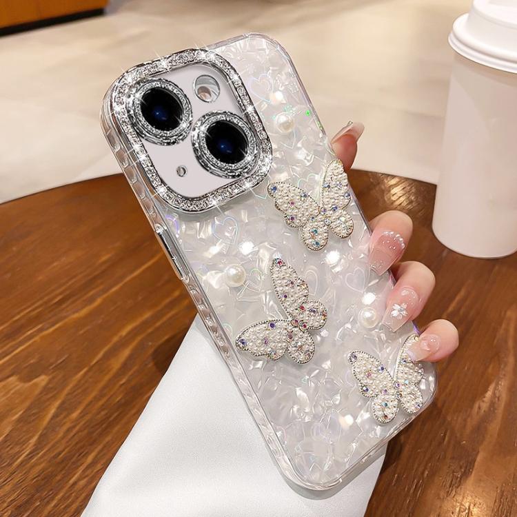 Custodia con texture conchiglia, perle e glitter per iPhone 16 Pr