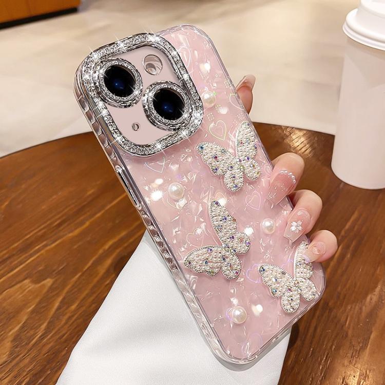 Custodia con texture conchiglia, perle e glitter per iPhone 16 Pr