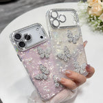 Custodia con texture conchiglia, perle e glitter per iPhone 16 Pr