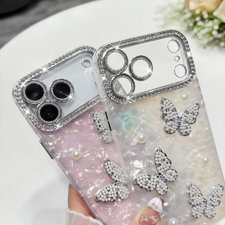 Custodia con texture conchiglia, perle e glitter per iPhone 16 Pr