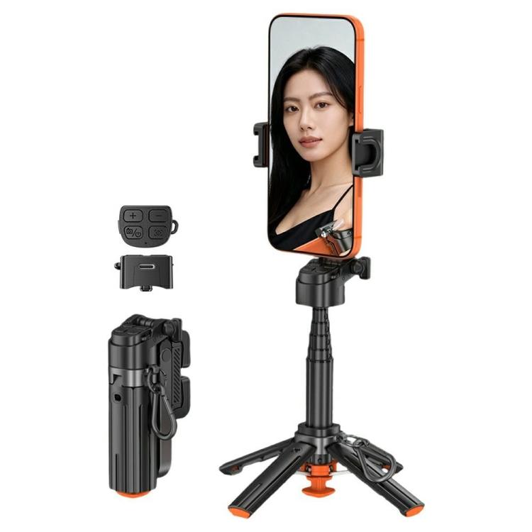 T13Y Supporto per telefono con apertura automatica in lega di zinco, asta per selfie Bluetooth e treppiede estensibile.