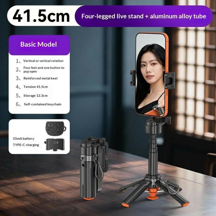 T13Y Supporto per telefono con apertura automatica in lega di zinco, asta per selfie Bluetooth e treppiede estensibile.