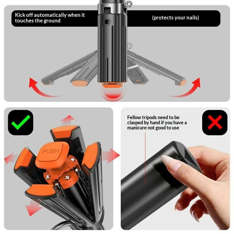 T13Y Supporto per telefono con apertura automatica in lega di zinco, asta per selfie Bluetooth e treppiede estensibile.