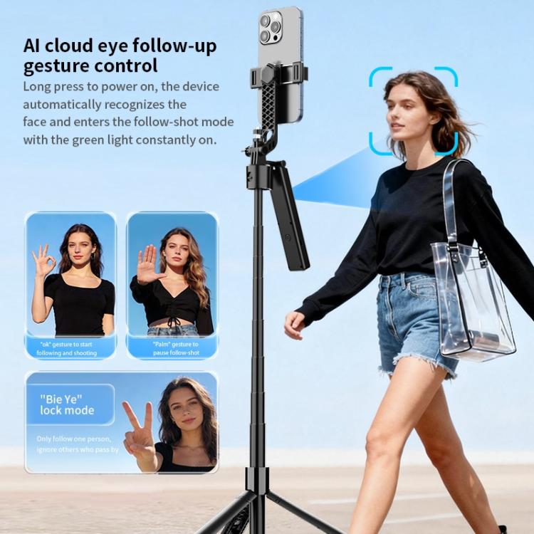 F01 Asta per selfie con gimbal intelligente AI per streaming live e tracciamento del volto, treppiede telescopico da 192 cm.