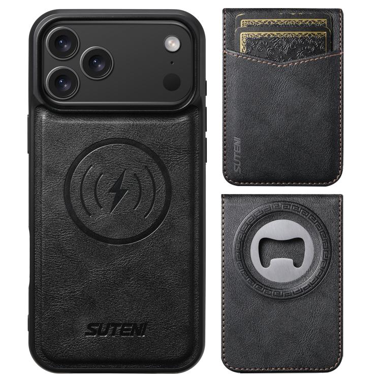 Custodia per telefono Suteni G5S5 2 in 1 con apribottiglie magnetico rimovibile, porta carte e retro in pelle bovina., For iPhone 13 Pro Max, For iPhone 13 Pro, For iPhone 13, For iPhone 12 Pro Max, For iPhone 12 / 12 Pro