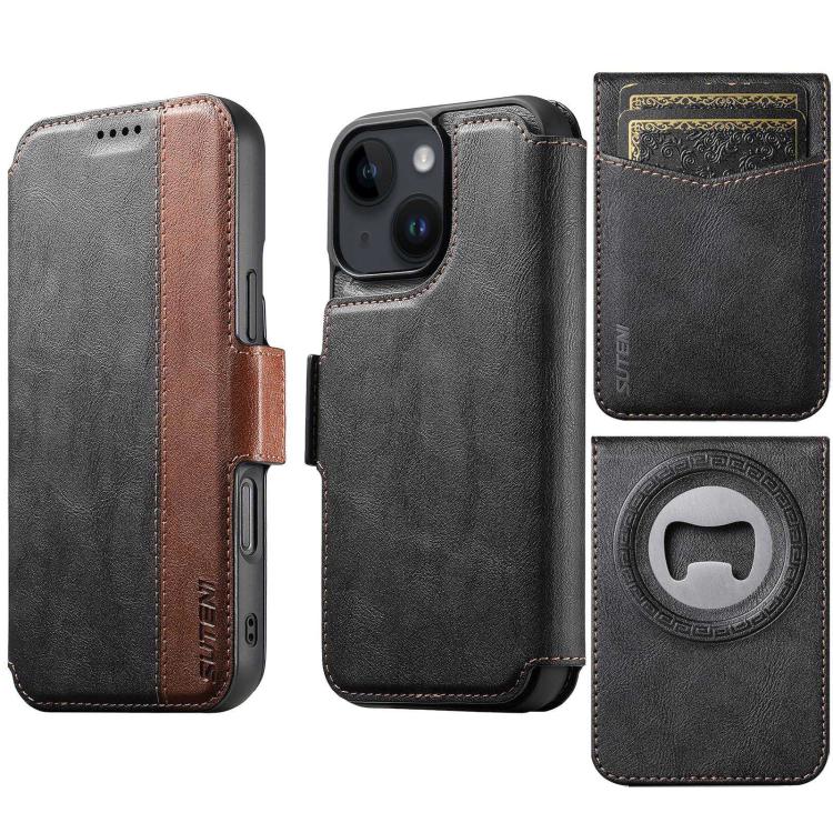 Custodia per telefono Suteni Q07S5 3 in 1 con apribottiglie staccabile, porta carte magnetico e inserti in ecopelle., For iPhone 13 Pro Max, For iPhone 13 Pro, For iPhone 13, For iPhone 12, For iPhone 12 Pro Max, For iPhone 12 Pro