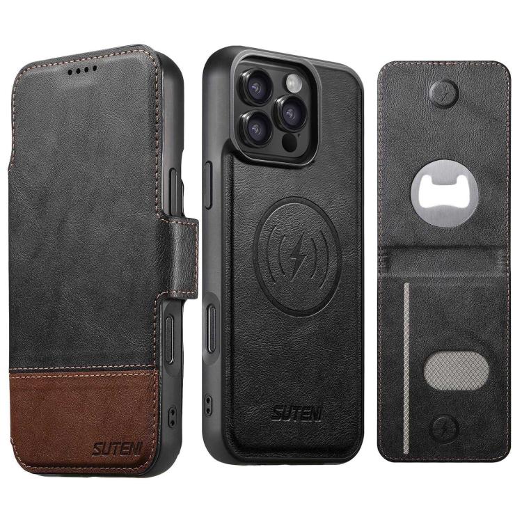 Custodia per telefono Suteni Q06S5 3 in 1 con apribottiglie staccabile, porta carte e chiusura magnetica in ecopelle., For iPhone 15 Pro Max, For iPhone 15 Pro, For iPhone 15 Plus, For iPhone 15, For iPhone 14 Plus, For iPhone 14, For iPhone 14 Pro    ...