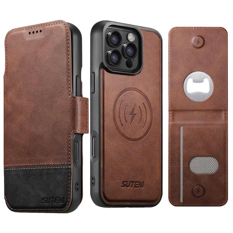 Custodia per telefono Suteni Q06S5 3 in 1 con apribottiglie staccabile, porta carte e chiusura magnetica in ecopelle., For iPhone 15 Pro Max, For iPhone 15 Pro, For iPhone 15 Plus, For iPhone 15, For iPhone 14 Plus, For iPhone 14, For iPhone 14 Pro    ...