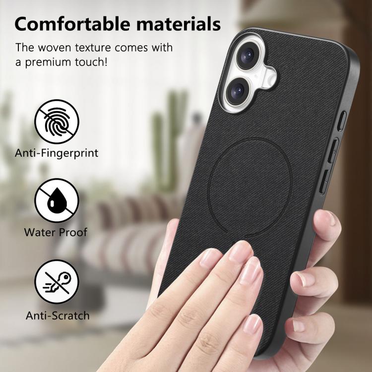 Cover posteriore magnetica in tessuto PU per iPhone 16 e 17