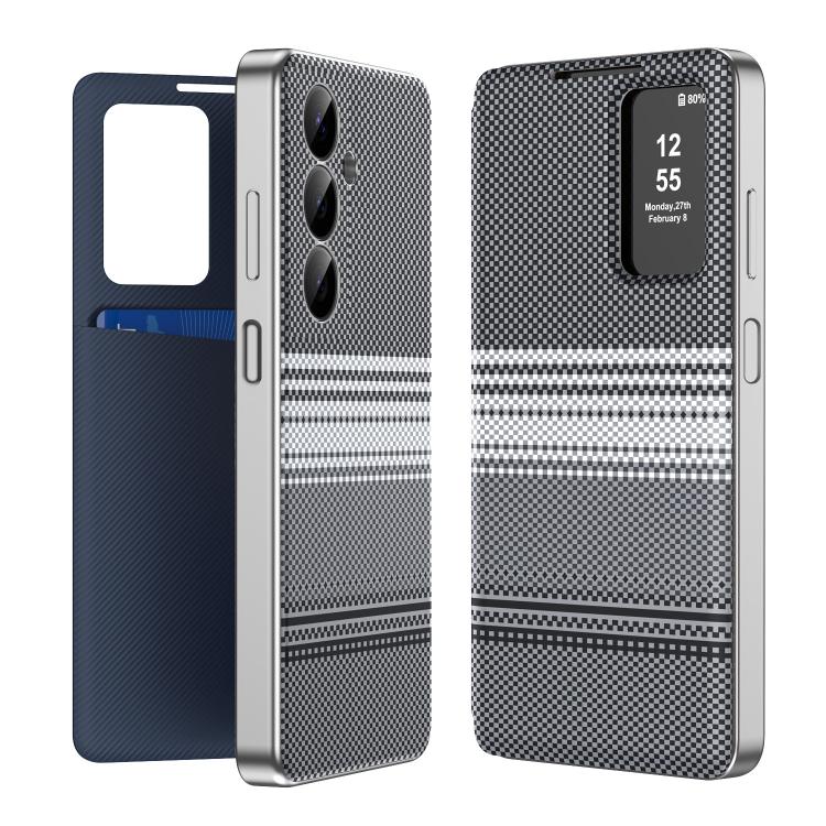Custodia Smart View in ecopelle con motivo a quadri per Samsung Galaxy
