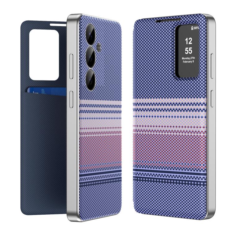 Custodia Smart View in ecopelle con motivo a quadri per Samsung Galaxy