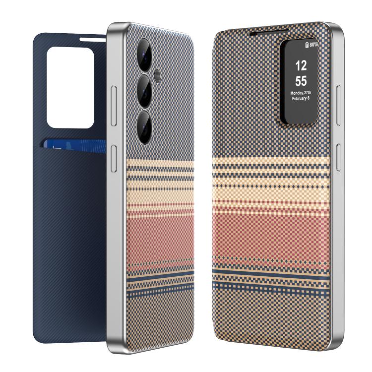 Custodia Smart View in ecopelle con motivo a quadri per Samsung Galaxy