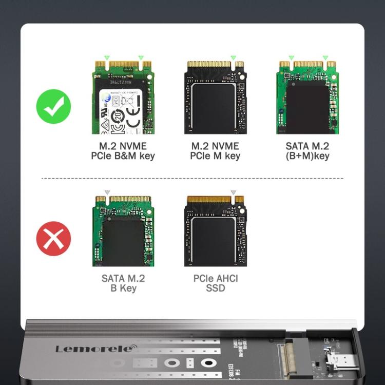 Box esterno Lemorele Dual-Bay M.2 NVMe SATA 10Gbps