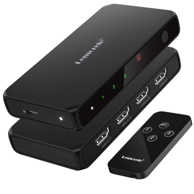 Lemorele HDMI Switch 3 In 1 Out 4K 60Hz HDR con telecomando IR