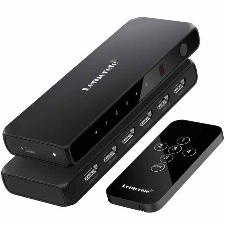 Lemorele HDMI Switch 5 In 1 4K 60Hz con Telecomando IR