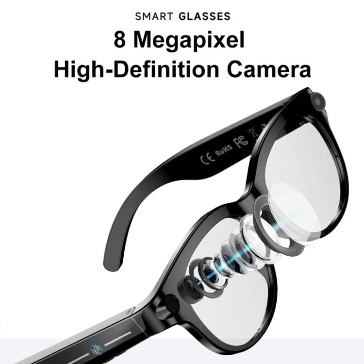 Occhiali intelligenti M89-S da 8 MP con intelligenza artificiale, supporto per chiamate Bluetooth, assistente vocale AI e controllo della musica.