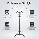 HD-150XJ Luce LED per fotografia da 65 W con temperatura di colore regolabile da 3200K a 5600K e telecomando, a 4 bracci, luce di riempimento., US Plug, EU Plug, UK Plug, AU Plug