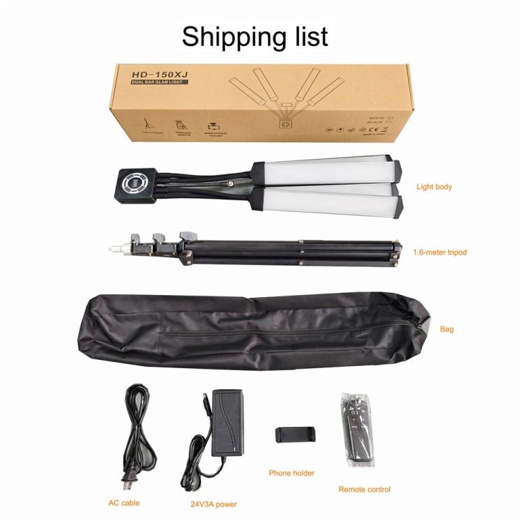 HD-150XJ Luce LED per fotografia da 65 W con temperatura di colore regolabile da 3200K a 5600K e telecomando, a 4 bracci, luce di riempimento., US Plug, EU Plug, UK Plug, AU Plug