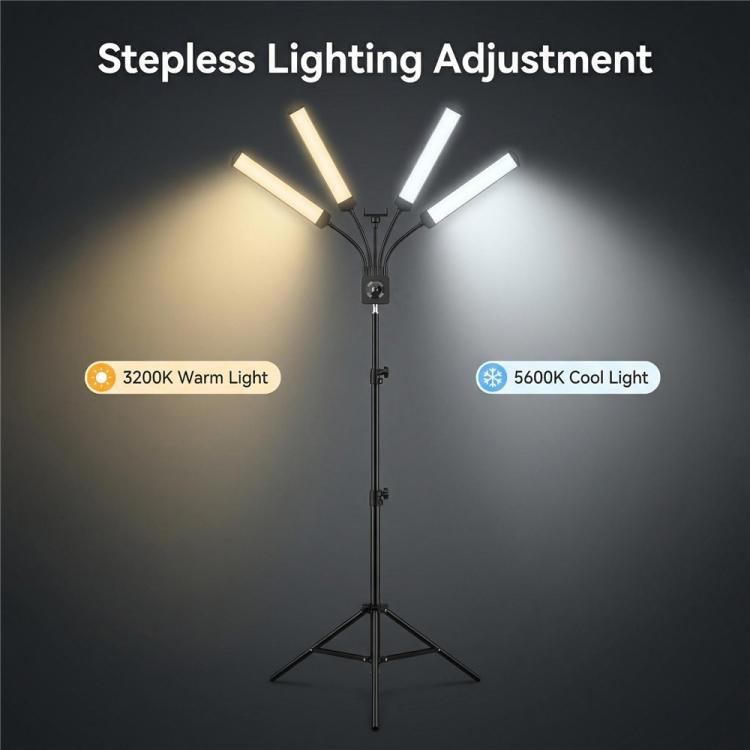 HD-150XJ Luce LED per fotografia da 65 W con temperatura di colore regolabile da 3200K a 5600K e telecomando, a 4 bracci, luce di riempimento., US Plug, EU Plug, UK Plug, AU Plug