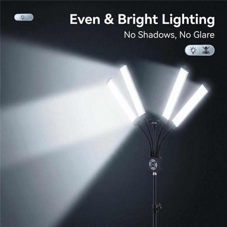 HD-150XJ Luce LED per fotografia da 65 W con temperatura di colore regolabile da 3200K a 5600K e telecomando, a 4 bracci, luce di riempimento., US Plug, EU Plug, UK Plug, AU Plug