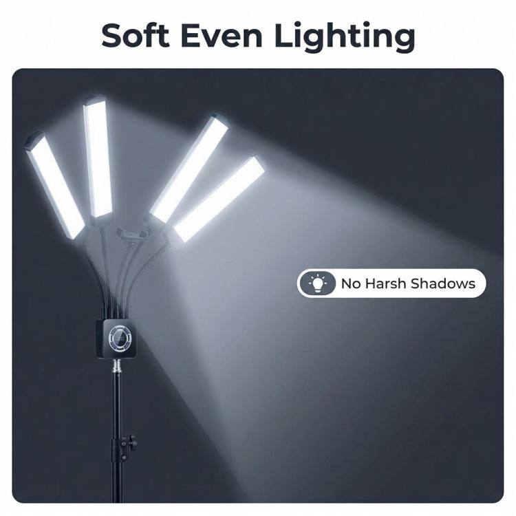 HD-150XJ Luce LED per fotografia da 65 W con temperatura di colore regolabile da 3200K a 5600K e telecomando, a 4 bracci, luce di riempimento., US Plug, EU Plug, UK Plug, AU Plug