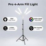 HD-150XJ Luce LED per fotografia da 65 W con temperatura di colore regolabile da 3200K a 5600K e telecomando, a 4 bracci, luce di riempimento., US Plug, EU Plug, UK Plug, AU Plug