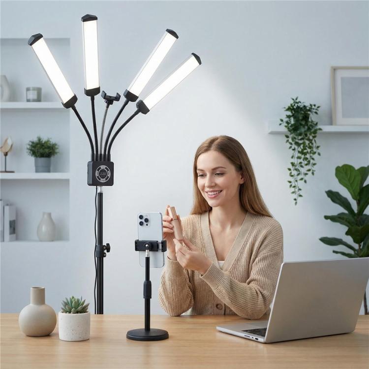 HD-150XJ Luce LED per fotografia da 65 W con temperatura di colore regolabile da 3200K a 5600K e telecomando, a 4 bracci, luce di riempimento., US Plug, EU Plug, UK Plug, AU Plug