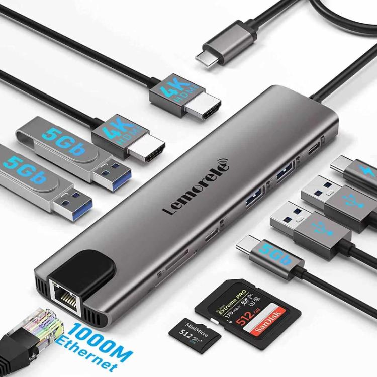 Hub multiporta Lemorele TC65L Type-C con HDMI 4K e Ethernet