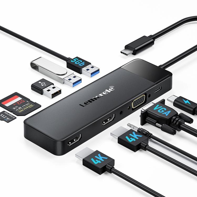 Lemorele TC94 Hub 10 in 1 con doppia HDMI e VGA PD100W