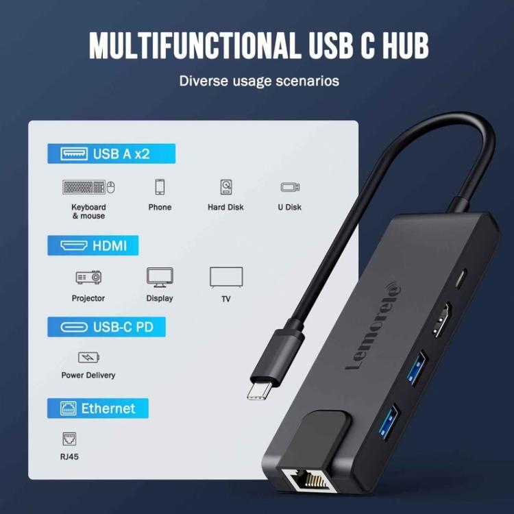 Docking station Lemorele TC24L 5 in 1 con HDMI 4K e ricarica PD 1