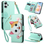Custodia portafoglio gatto in ecopelle per iPhone 16 Pro Max