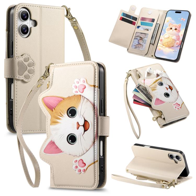 Custodia portafoglio gatto in ecopelle per iPhone 16 Pro Max
