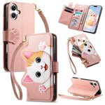 Custodia portafoglio gatto in ecopelle per iPhone 16 Pro Max