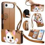 Custodia portafoglio a forma di gatto in ecopelle per iPhone 17 P