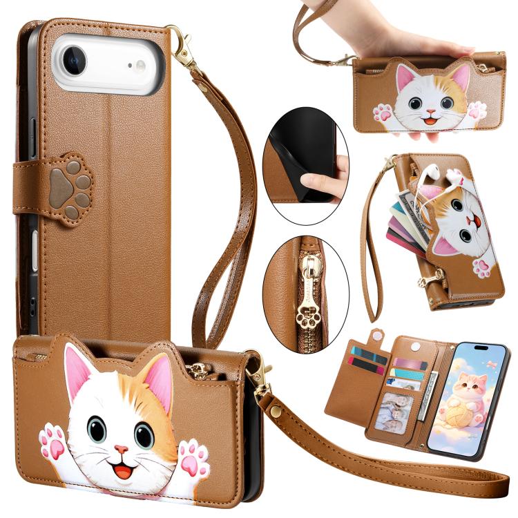 Custodia portafoglio a forma di gatto in ecopelle per iPhone 17 P