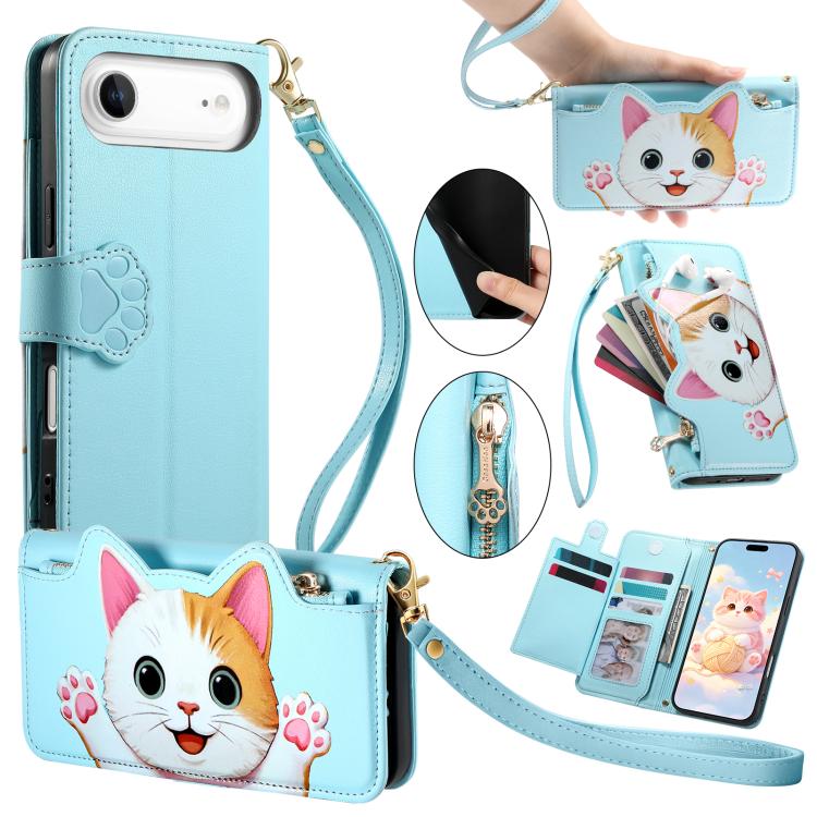 Custodia portafoglio a forma di gatto in ecopelle per iPhone 17 P