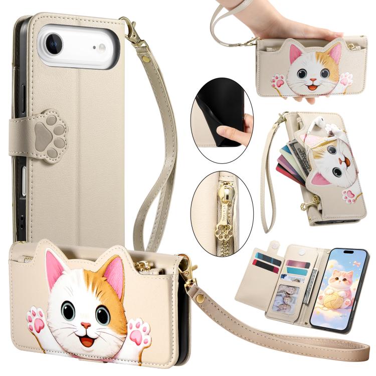 Custodia portafoglio a forma di gatto in ecopelle per iPhone 17 P