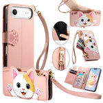 Custodia portafoglio a forma di gatto in ecopelle per iPhone 17 P