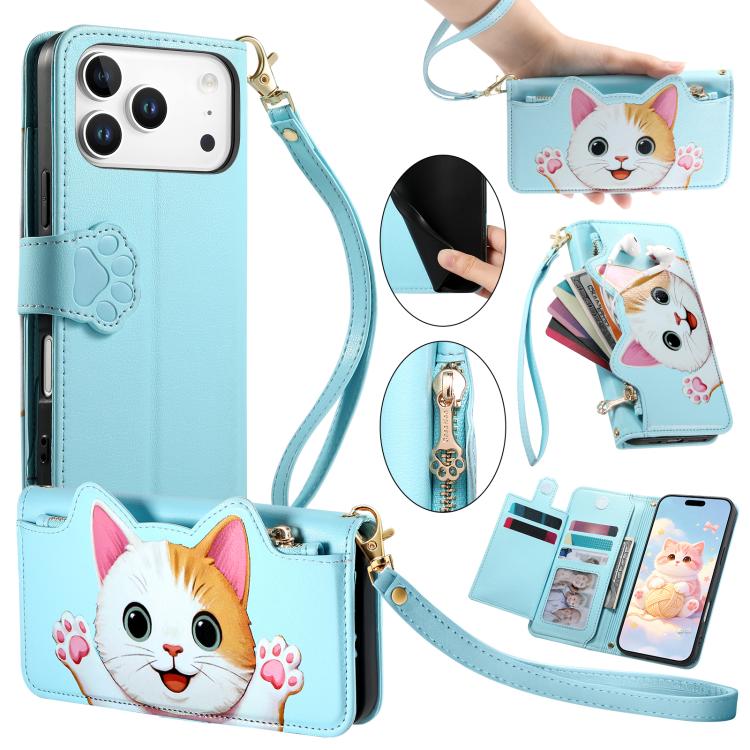 Custodia portafoglio a forma di gatto in ecopelle per iPhone 17 P