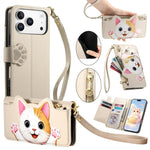 Custodia portafoglio a forma di gatto in ecopelle per iPhone 17 P