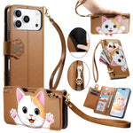 Custodia portafoglio a forma di gatto in ecopelle per iPhone 17 P