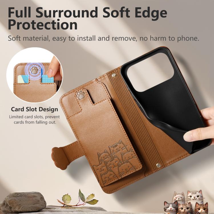 Custodia portafoglio a forma di gatto in ecopelle per iPhone 17 P