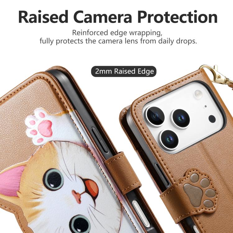 Custodia portafoglio a forma di gatto in ecopelle per iPhone 17 P