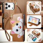 Custodia portafoglio a forma di gatto in ecopelle per iPhone 17 P
